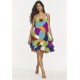 Vestido Curto Itaúna Viscose Babados Duplo Estampa Jardim Azul
