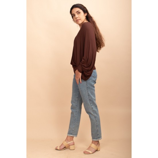 Blusa Moicana Malha Morcego Marrom