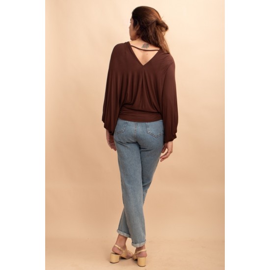 Blusa Moicana Malha Morcego Marrom