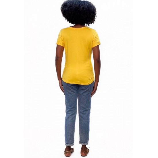 Blusa Básica Morcego Malha Gola V Manga Curta Amarela