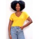 Blusa Básica Morcego Malha Gola V Manga Curta Amarela
