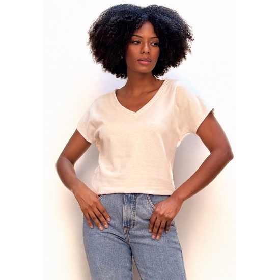 Blusa Básica Morcego Malha Gola V Manga Curta Branca