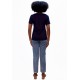 Blusa Básica Morcego Malha Gola V Manga Curta Azul Marinho