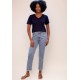 Blusa Básica Morcego Malha Gola V Manga Curta Azul Marinho