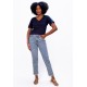 Blusa Básica Morcego Malha Gola V Manga Curta Azul Marinho