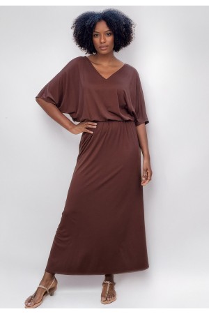 Vestido Longo Malha Estampa Marrom