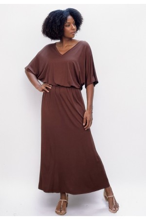 Vestido Longo Malha Estampa Marrom