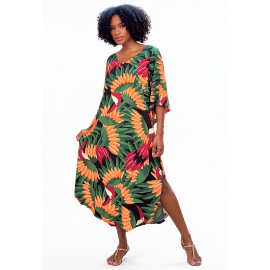 Vestido Midi Abapã Plano com Bolso Estampa Festa dos Tucanos