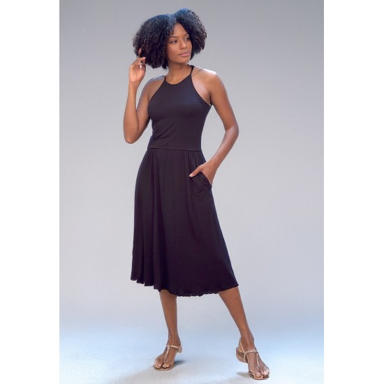 Vestido Midi  Jennifer Malha Trapézio com Bolso Preto