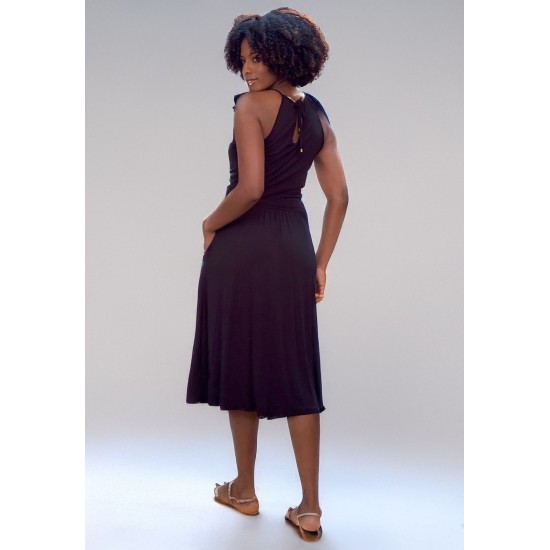 Vestido Midi  Jennifer Malha Trapézio com Bolso Preto