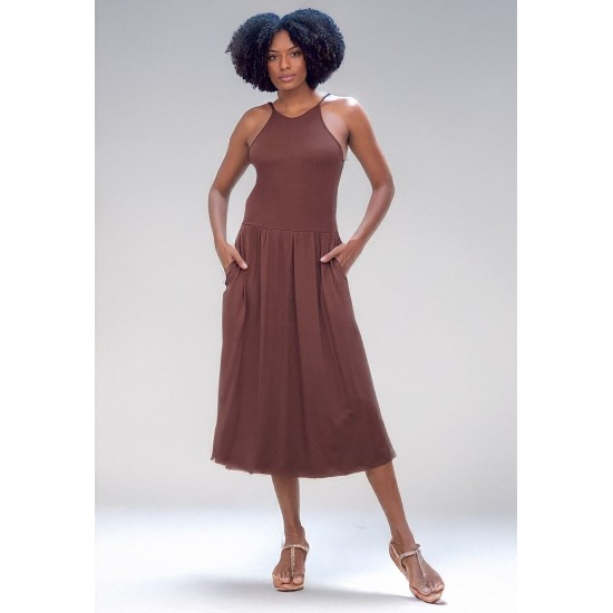 Vestido Midi Jennifer Malha Trapézio com Bolso Marrom