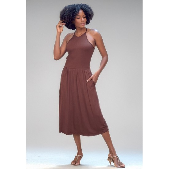 Vestido Midi Jennifer Malha Trapézio com Bolso Marrom