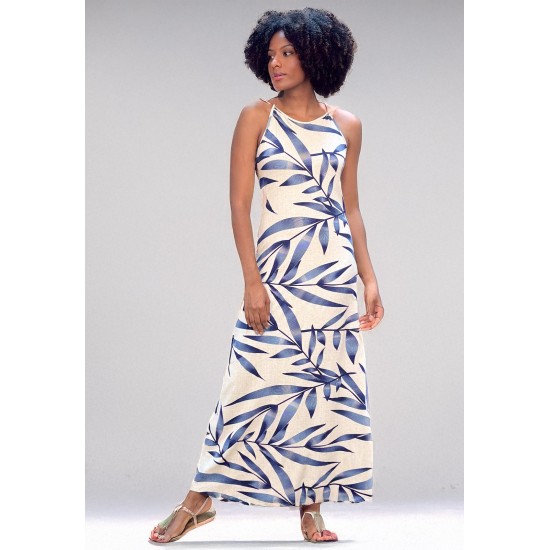 Vestido Longo Malha Trapézio Bambu Azul