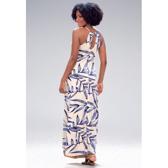 Vestido Longo Malha Trapézio Bambu Azul