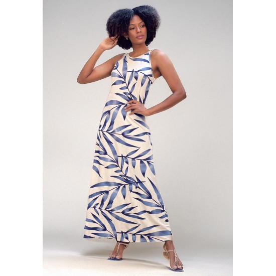 Vestido Longo Malha Trapézio Bambu Azul