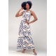 Vestido Longo Malha Trapézio Bambu Azul