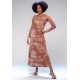 Vestido Longo Malha Trapézio Estampa Palmas Terra