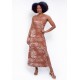 Vestido Longo Malha Trapézio Estampa Palmas Terra