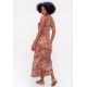 Vestido Longo Malha Trapézio Estampa Palmas Terra