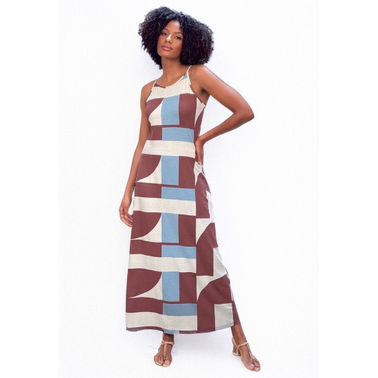 Vestido Longo Malha Trapézio Estampa Santa Rosa do Tocantins