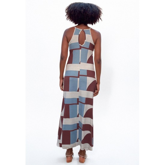 Vestido Longo Malha Trapézio Estampa Santa Rosa do Tocantins