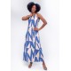 Vestido Longo Malha Trapézio Estampa Geométrico Blue