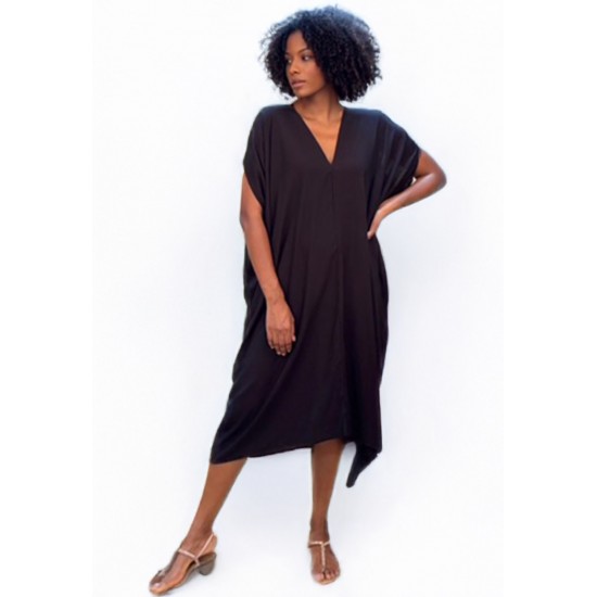 Vestido Kaftan Detalhes nas Costas Preto