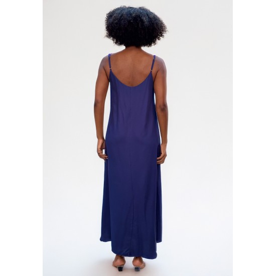 Vestido Longo Caçuá Viscose Alça Fina Azul Marinho