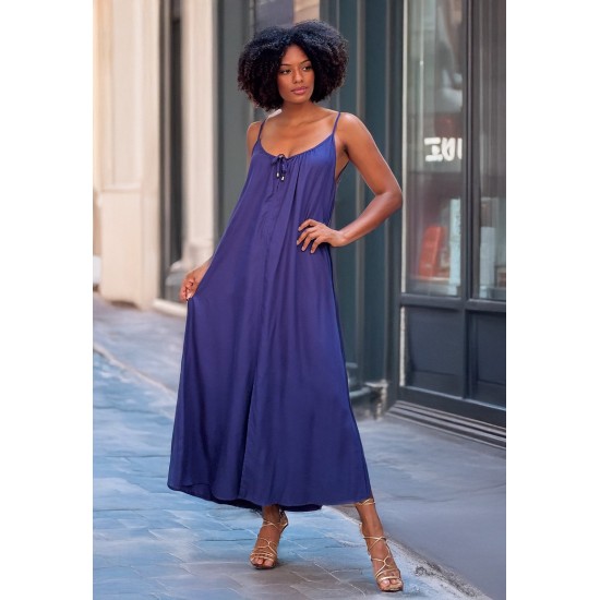 Vestido Longo Caçuá Viscose Alça Fina Azul Marinho