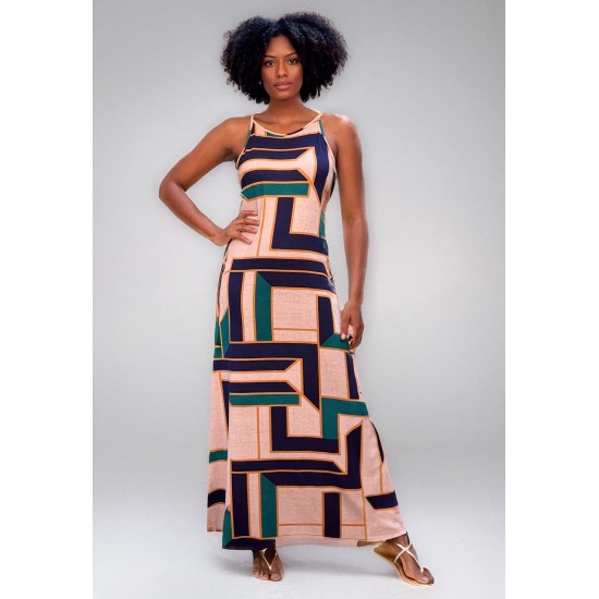 Vestido Longo Malha Trapézio Estampa Chapada de Areia