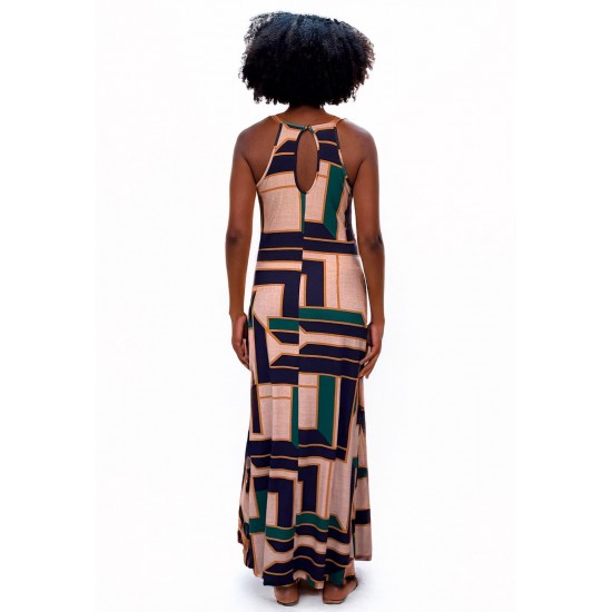 Vestido Longo Malha Trapézio Estampa Chapada de Areia