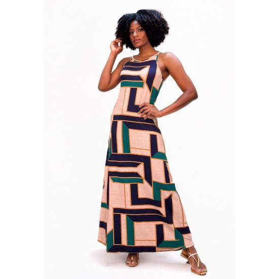 Vestido Longo Malha Trapézio Estampa Chapada de Areia