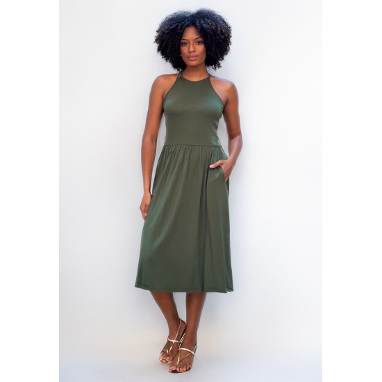 Vestido Midi  Jennifer Malha Trapézio com Bolso Verde Musgo