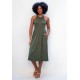 Vestido Midi  Jennifer Malha Trapézio com Bolso Verde Musgo