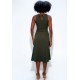 Vestido Midi  Jennifer Malha Trapézio com Bolso Verde Musgo