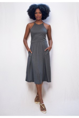 Vestido Midi  Jennifer Malha Trapézio com Bolso Mescla