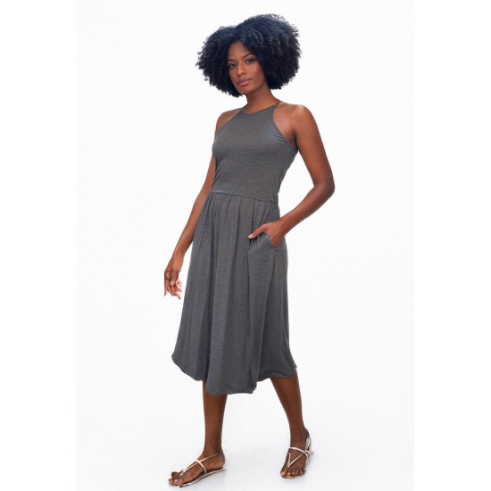 Vestido Midi  Jennifer Malha Trapézio com Bolso Mescla