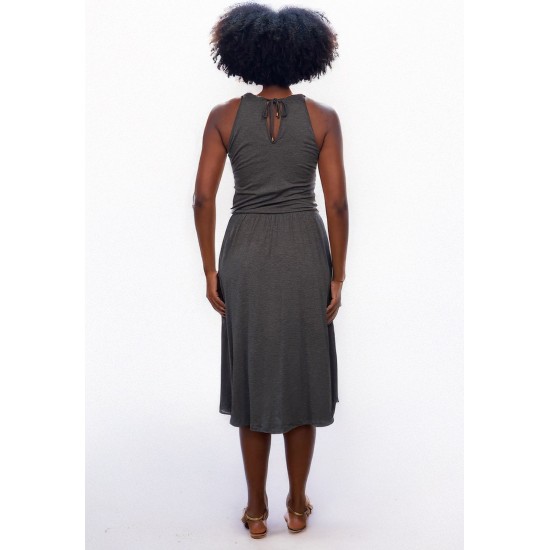 Vestido Midi  Jennifer Malha Trapézio com Bolso Mescla