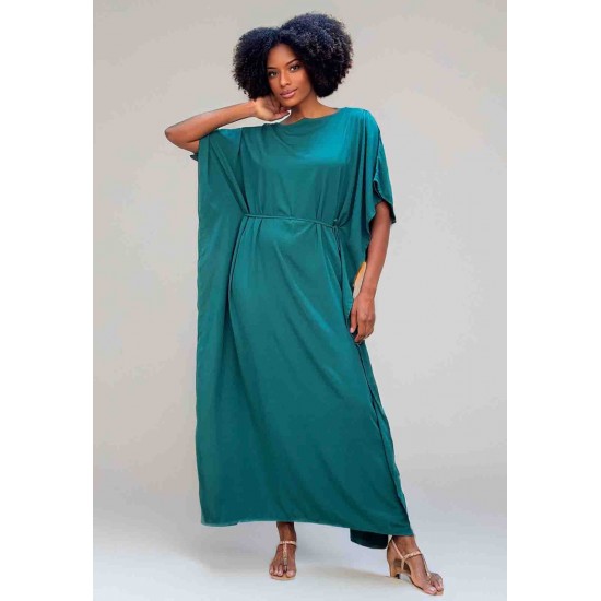 Vestido Kaftan Viscose Longo Verde Musgo