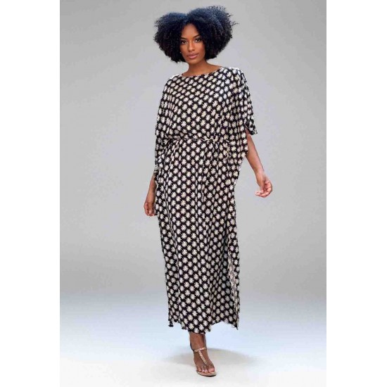 Vestido Kaftan Viscose Longo Estampa Encanto das Margaridas