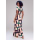 Vestido Longo Malha Gola Canoa Manga Curta Estampa Chapada de Areia