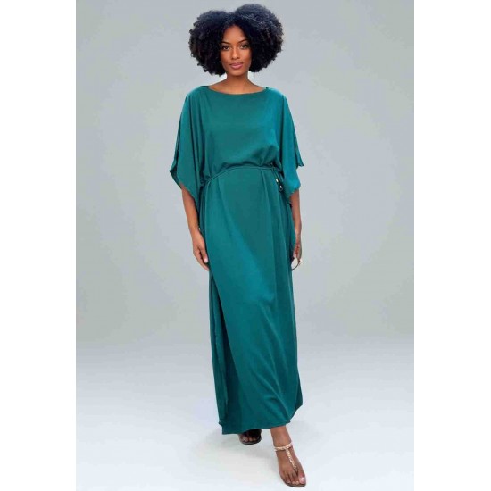 Vestido Kaftan Viscose Longo Verde Musgo