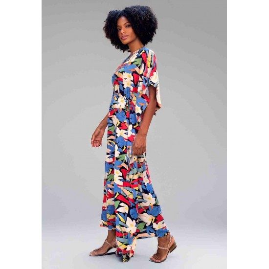 Vestido Kaftan Viscose Longo Estampa Floresce