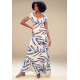 Vestido Longo Malha Gola Canoa Manga Curta Bambu Azul