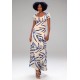 Vestido Longo Malha Gola Canoa Manga Curta Bambu Azul