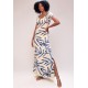Vestido Longo Malha Gola Canoa Manga Curta Bambu Azul