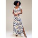 Vestido Longo Malha Gola Canoa Manga Curta Bambu Azul