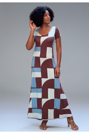 Vestido Longo Malha Gola Canoa Manga Curta  Santa Rosa do Tocantins