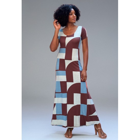 Vestido Longo Malha Gola Canoa Manga Curta  Santa Rosa do Tocantins