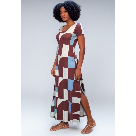 Vestido Longo Malha Gola Canoa Manga Curta  Santa Rosa do Tocantins